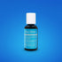 A bottle of Chefmaster Liqua Gel color in sky blue is displayed against a blue background. The bottle is black with a white cap and features a prominent label in light blue text that reads "sky blue." The label includes ingredient information and product details. The bottle contains 0.7 oz (20 ml) of liquid gel color.