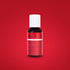 A bottle of Chefmaster Liqua Gel color in "Tulip Red," featuring a white cap and a label displaying its name and ingredients. The bottle is set against a solid red background. The label has text in English and Spanish. The bottle holds 0.7 oz (20 ml) of the product.