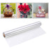 A clear cellophane wrap roll alongside examples of its use on gifts and bouquets.