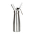 Stainless steel whipped cream dispenser on a white background