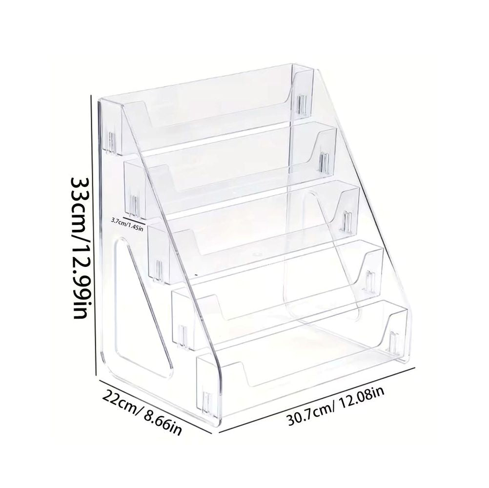 Acrylic display case with four transparent shelves for organizing and displaying objects.