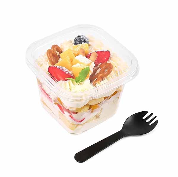 Square Plastic Dessert Cups with Lid and Spoon 50PCS