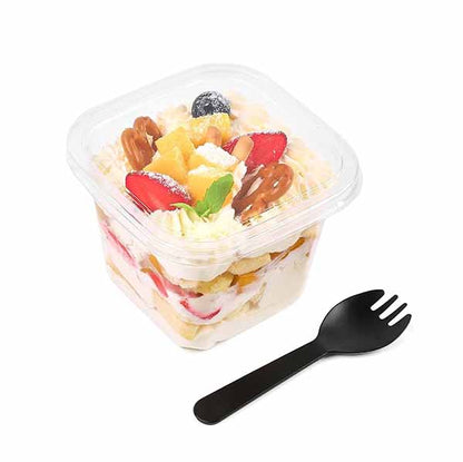 Square Plastic Dessert Cups with Lid and Spoon 50PCS