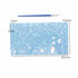 The image features a blue acrylic cake stamp with various letters and numbers. The stamp includes lowercase letters from &