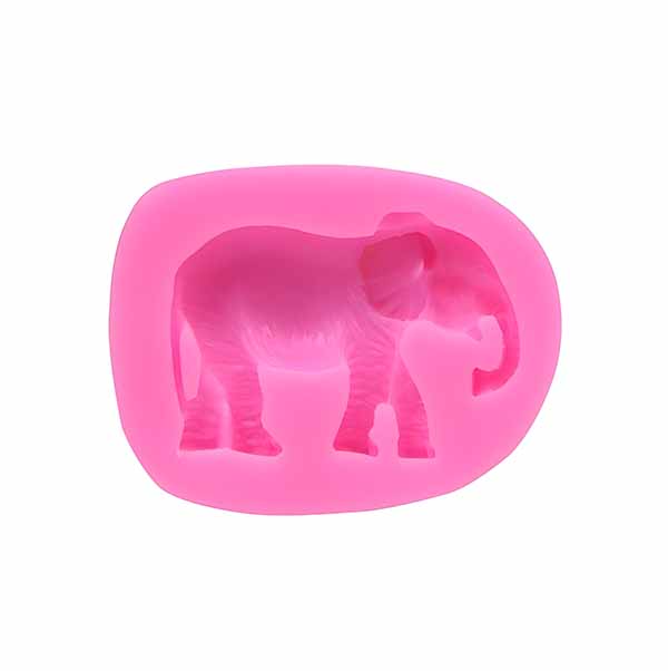 A pink silicone mould shaped like an elephant, featuring detailed contours and outlines of the elephant&