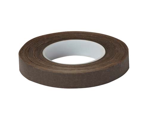 A roll of floral tape, brown in color, with a white inner core visible in the center. The tape is slightly textured and has a flat surface, suitable for floral arrangements and craft projects.