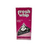 Carton of Fresh Whip liquid ready-to-whip topping with a pink and white design. The packaging states it is vegetable fat-based, ultra white, and ideal for whipping. It features an illustration of whipped topping on a slice of pie and indicates a 1-liter size.