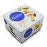 White tin of Gavottes crispy Brittany crêpes with vintage blue logo, crêpes illustration, and gold accents, conveying an elegant, classic feel.