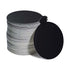 A stack of round black cake boards, each measuring 8 centimeters in diameter. The top board has a small tab for easy handling. The boards are neatly arranged, showcasing their circular shape and uniform color.