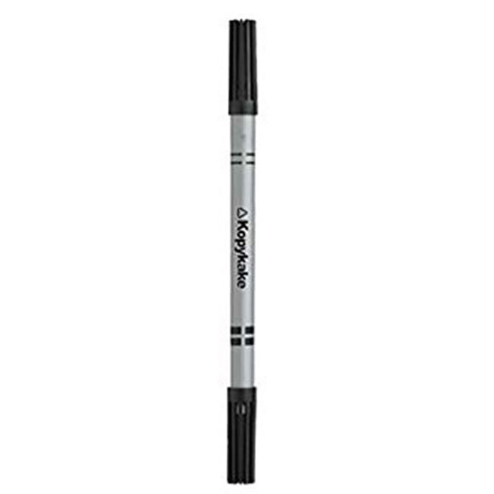 A Kopykake edible ink pen in black, featuring a gray body with the Kopykake logo. The pen has a fine tip and a black cap with textured lines. It is positioned vertically against a white background.