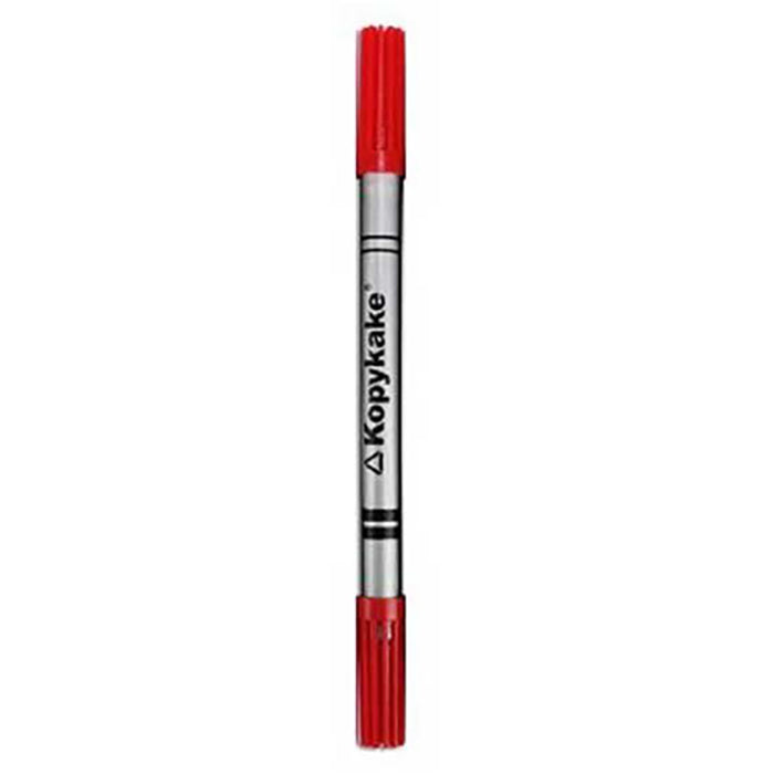 An image of a red edible ink pen from the brand Kopykake. The pen features a bright red cap and a silver barrel with the Kopykake logo printed on it. The design is streamlined, suitable for decorating baked goods or other edible items.