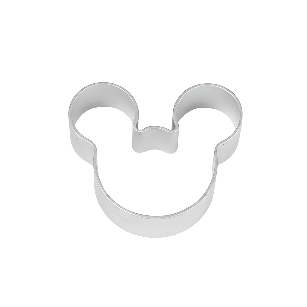  A red cookie cutter shaped like Mickey Mouse, perfect for creating playful cookies for parties or special occasions.