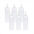 Set of six white squeeze bottles with caps on a white background