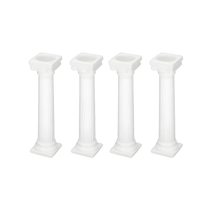 Three white pillars stand against a plain white background, creating a minimalist and elegant visual effect.