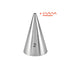 A metal piping nozzle with a conical shape, labeled with the number "2" on its side. The nozzle is shiny and smooth, tapering to a small opening at the top. Next to it, there is an illustration of a wavy line, suggesting the type of decoration that can be created using this nozzle.