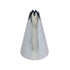 A piping nozzle, specifically model 71, is shown in the image. It is cone-shaped with a narrow opening at the top that features a star-like design, allowing for decorative piping of frosting or icing. The nozzle has a shiny metallic finish, and its tapered body leads down to a wider base.