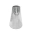 A stainless steel piping nozzle, shaped like a cone, with a fluted opening at the top. The nozzle has a shiny surface and is used for decorating cakes and baked goods.