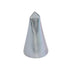 A metallic piping nozzle with a conical shape and a pointed tip. The surface is shiny and reflective, indicating a high-quality material suitable for decorating baked goods.