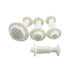 A set of four white plunger cutters in an octagon shape, featuring varying sizes. Each cutter has a wide base with a handle and is designed to create octagonal shapes in dough or other materials. The cutters are arranged in a way that displays their different dimensions, with one cutter positioned horizontally and the others standing upright. The overall appearance is clean and simple, emphasizing the functional design of the product.