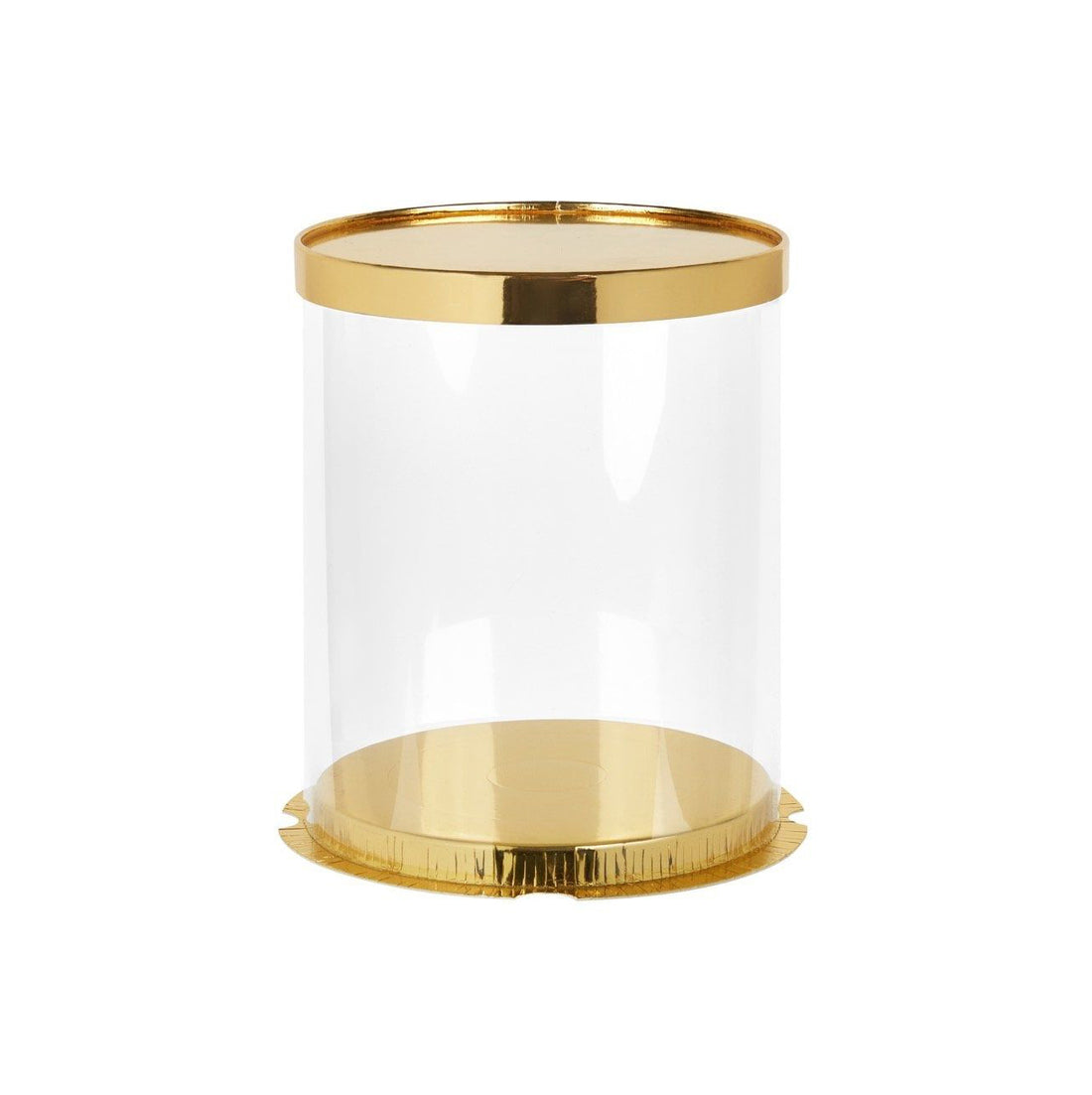 A glass jar with a clear body and a polished metal base, combining functionality with modern aesthetics.