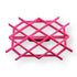 An image of a pink plastic cookie cutter designed to create quilt pattern designs on cookies. The cutter features a grid-like structure with horizontal and vertical lines intersecting to form a diamond design. It has a flat base and a raised edge for easy handling. The background is plain, emphasizing the cutter&
