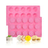 Pink silicone molds with round cavities are shown, with assorted colorful soaps in the foreground, evoking a playful and creative crafting vibe.