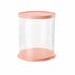 A round clear PVC cake box with a light pink base and lid. The box is tall, measuring 12 inches in diameter and 13 inches in height, designed for storing and displaying cakes. The walls are transparent, allowing visibility of the cake inside, while the pink lid provides a contrast and secure cover.