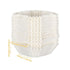 Image depicts a stack of square cupcake liners in a neutral color. The liners are arranged in a layered fashion, showcasing their pleated design. There are measurement indicators on the side, noting the dimensions: 2.5 cm (0.98 inch) in height, 6.2 cm (2.4 inch) in width, and 4.5 cm (1.8 inch) in depth. The image emphasizes that there are 100 pieces included.