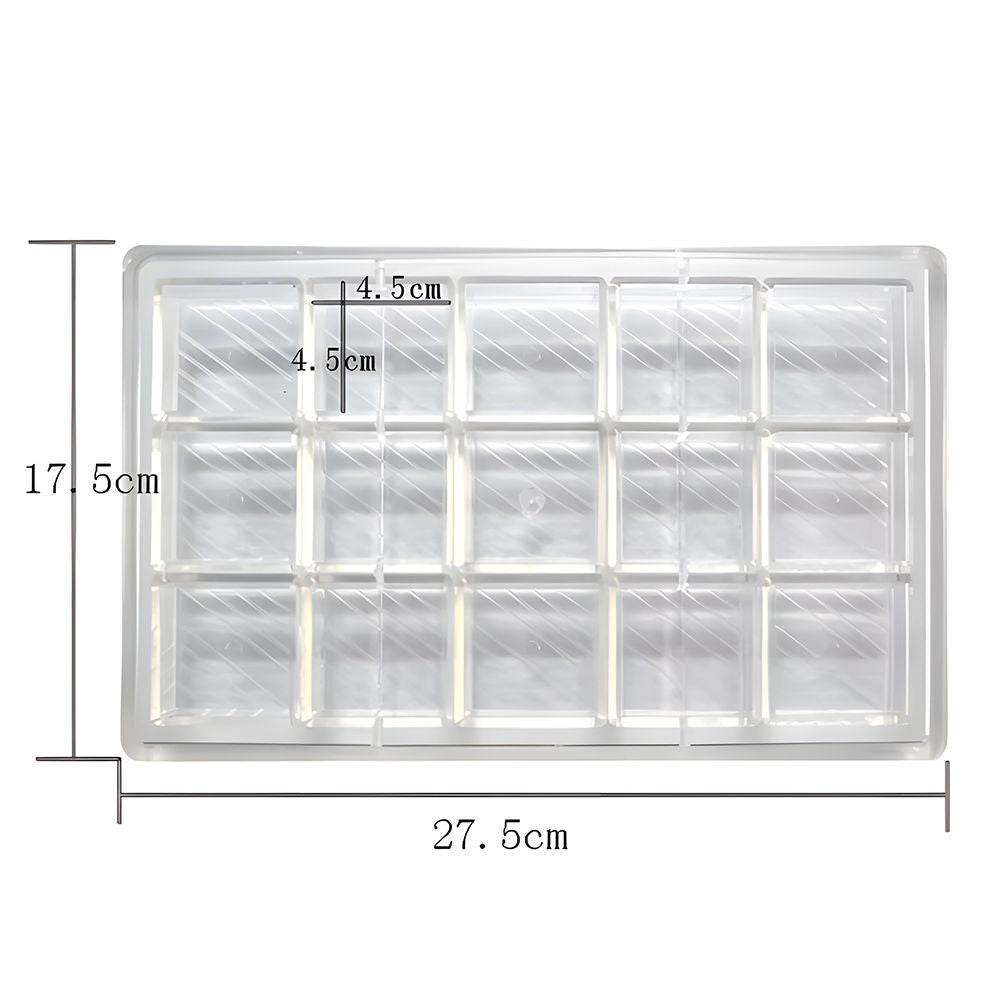 Clear plastic rectangular tray with 24 compartments, each 4.5 cm square. The entire tray measures 27.5 cm by 17.5 cm.