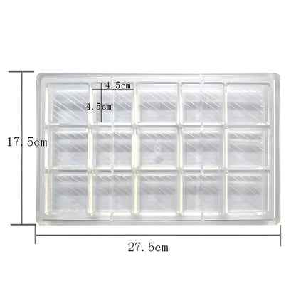 Clear plastic rectangular tray with 24 compartments, each 4.5 cm square. The entire tray measures 27.5 cm by 17.5 cm.