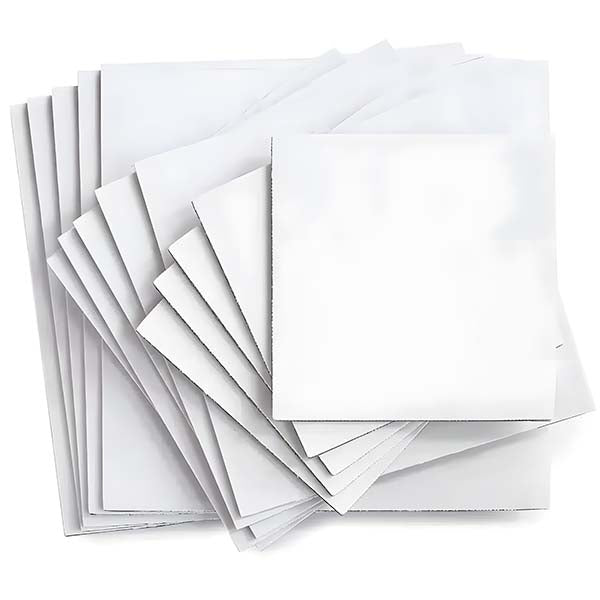 A stack of square white cake boards, each 2mm thick, is displayed. The boards are arranged in overlapping layers, showing their smooth, white surfaces. The edges are clean and uniform, indicating their use for supporting cakes or pastries.