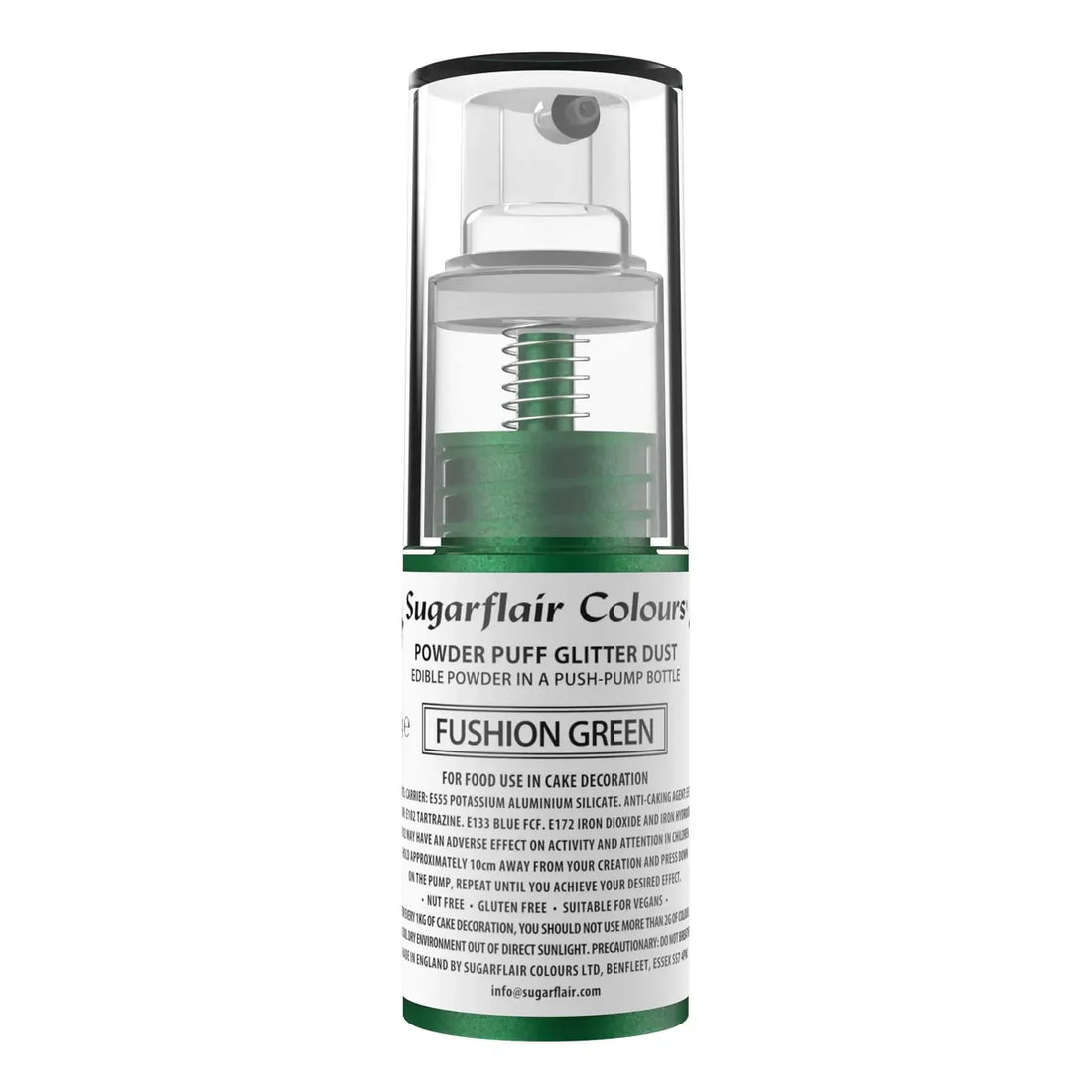 Bottle filled with green liquid, featuring the text "fluid green" on its label.