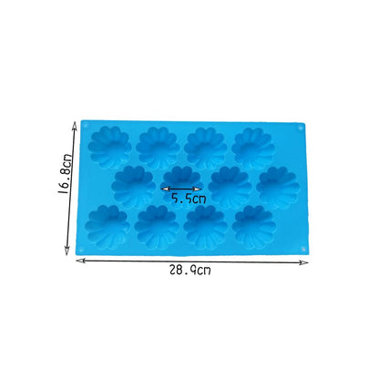 A blue silicone cupcake baking pan with 12 liners, designed for convenient and mess-free baking. 