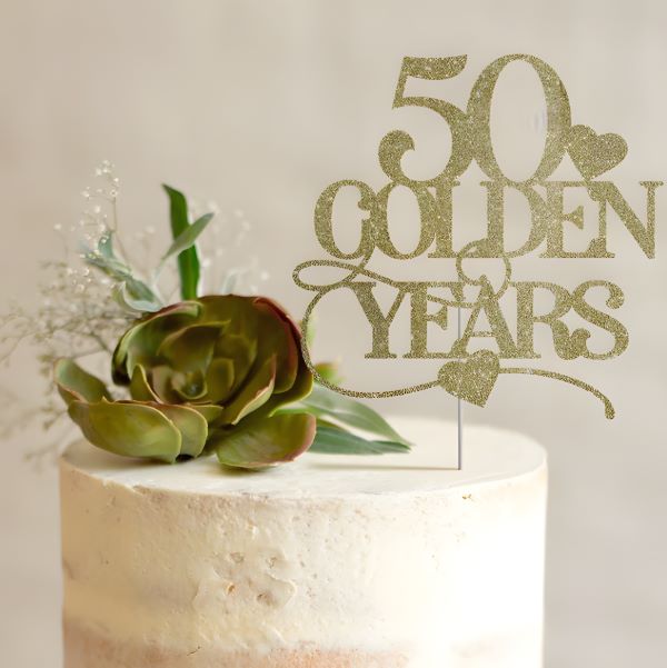 50 Golden Years Wedding anniversary Cake Topper