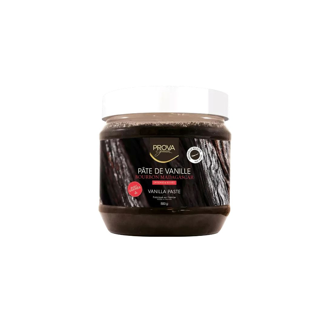 Jar of Prova vanilla paste on a white background