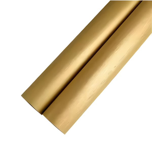 Two rolls of shiny gold foil wrappers suitable for packaging chocolate or similar products. The gold sheets have a smooth surface and are neatly rolled.