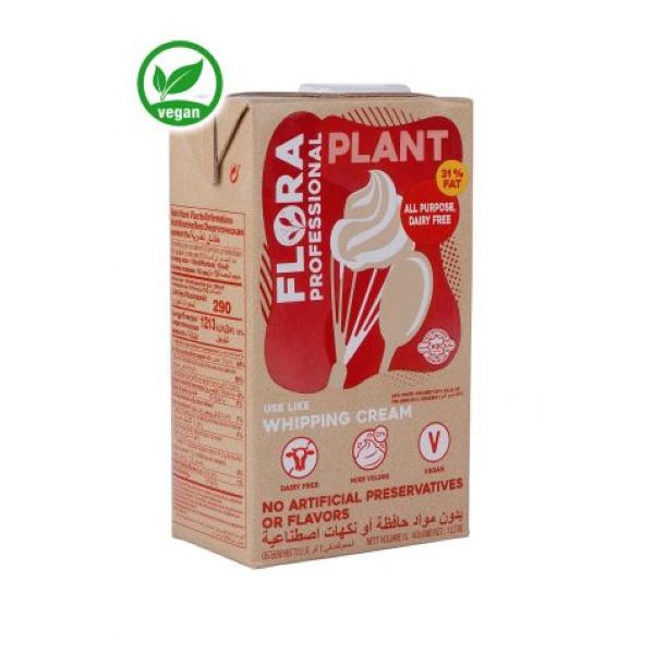 Flora Professional Plant vegan whipping cream, 31% fat, dairy-free, all-purpose with no artificial preservatives or flavors, available at Cake Craft UAE.