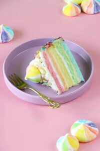 assembling colorful cake