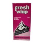 Container of Fresh Whip Non-Dairy Whipping Cream, a liquid ready to whip for baking and decorating purposes.